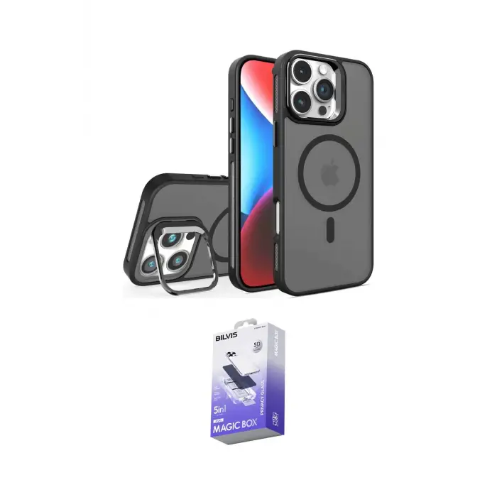 ieg™ iPhone 16 Pro Kılıf Akış Form - Siyah Bilvis 5in1 5D Magic Hayalet Cam Ekran Koruyucu