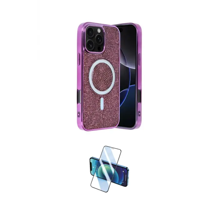 ieg™ iPhone 16 Pro Kılıf Eksen Çizgi - Siyah 3D Antistatik Cam Ekran Koruyucu