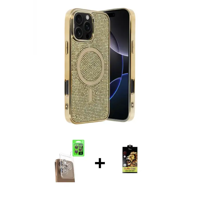 ieg™ iPhone 16 Pro Kılıf Eksen Çizgi - Siyah Buffer Cam Ekran Koruyucu + Raze Metal Kamera Lens - CLTM