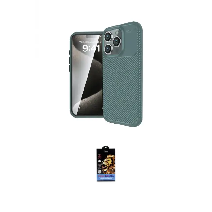 ieg™ iPhone 16 Pro Kılıf Eksen Form Prime - Siyah Buffer Hayalet Cam Ekran Koruyucu