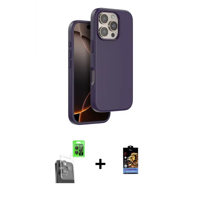ieg™ iPhone 16 Pro Kılıf Kıvılcım Çizgi Serisi - Siyah Buffer Hayalet Cam Ekran Koruyucu + Raze Metal Kamera Lens - SH