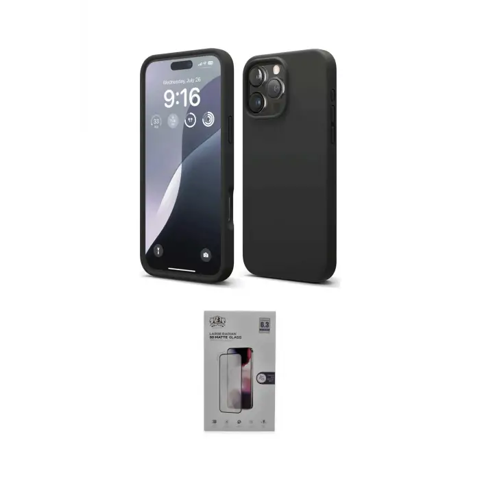 ieg™ iPhone 16 Pro Kılıf Kozmos Yansıma Özel Seri - Siyah Bilvis 3D Mat Cam Ekran Koruyucu