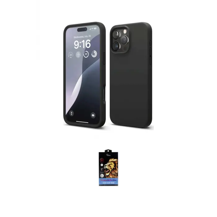 ieg™ iPhone 16 Pro Kılıf Kozmos Yansıma Özel Seri - Siyah Buffer Hayalet Cam Ekran Koruyucu