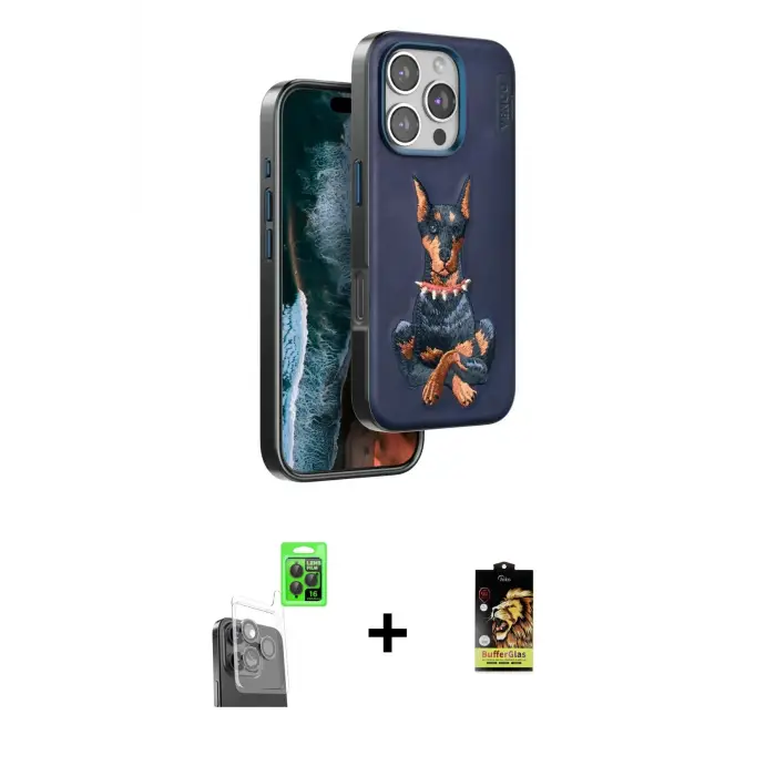 ieg™ iPhone 16 Pro Kılıf Nova Form Koleksiyonu - Siyah Buffer Cam Ekran Koruyucu + Raze Metal Kamera Lens - SH