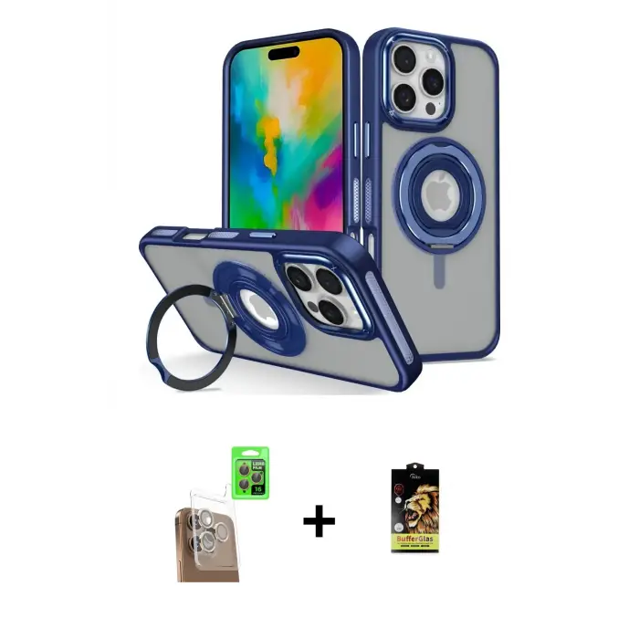 ieg™ iPhone 16 Pro Kılıf Nova Minimal Serisi - Siyah Buffer Cam Ekran Koruyucu + Raze Metal Kamera Lens - CLTM
