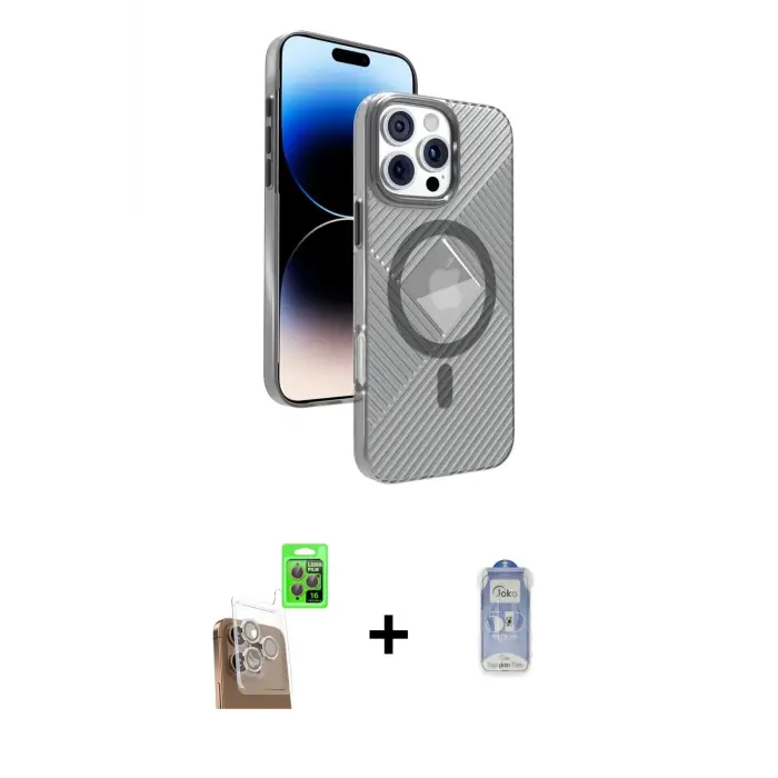 ieg™ iPhone 16 Pro Kılıf Nova Modern Prime - Siyah Joko Magic 5D Cam + Raze Metal Kamera Lens - CLTM