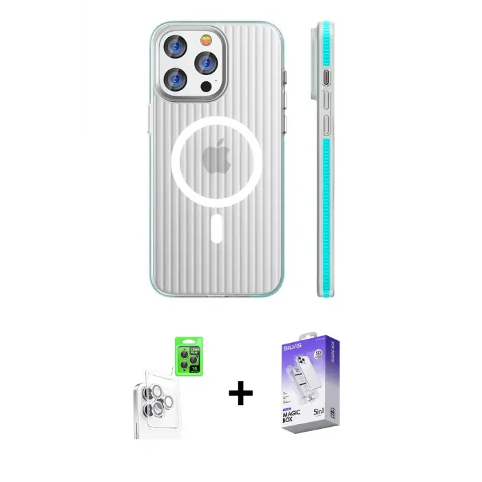 ieg™ iPhone 16 Pro Kılıf Pusula Minimal Koleksiyonu - Siyah Bilvis 5in1 3D Magic Cam Ekran Koruyucu + Raze Metal Kamera Lens - BZ