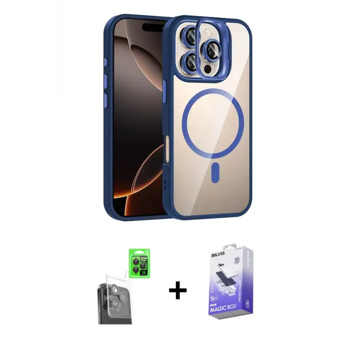 ieg™ iPhone 16 Pro Kılıf Yadigar Asil Koleksiyonu - Siyah Bilvis 5in1 5D Magic Hayalet Cam Ekran Koruyucu + Raze Metal Kamera Lens - SH