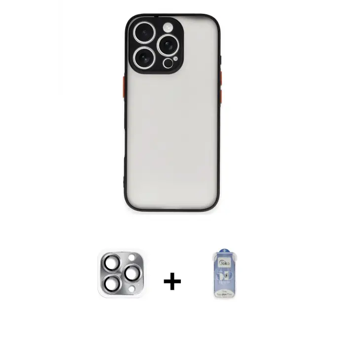 ieg™ iPhone 16 Pro Max Kılıf Ahenk Çizgi Serisi - Siyah Joko Magic 5D Cam + Pers Alüminyum Kamera Lens - GI