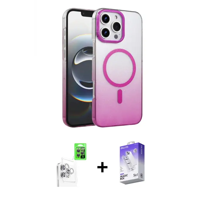 ieg™ iPhone 16 Pro Max Kılıf Ahenk Doku Özel Seri - Siyah Bilvis 5in1 3D Magic Cam Ekran Koruyucu + Raze Metal Kamera Lens - BZ