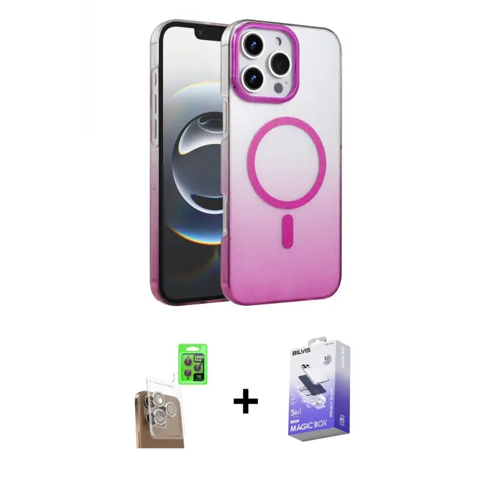 ieg™ iPhone 16 Pro Max Kılıf Ahenk Doku Özel Seri - Siyah Bilvis 5in1 5D Magic Hayalet Cam Ekran Koruyucu + Raze Metal Kamera Lens - CLTM