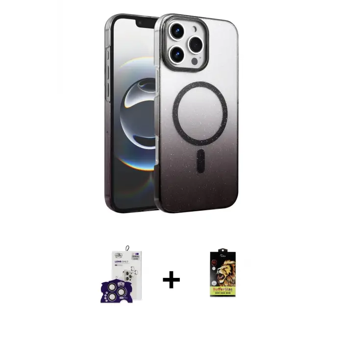 ieg™ iPhone 16 Pro Max Kılıf Ahenk Doku Özel Seri - Siyah Buffer Cam Ekran Koruyucu + Bilvis Titan Kamera Lens - TMGI