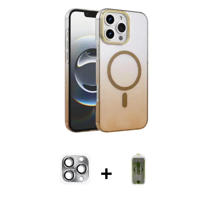 ieg™ iPhone 16 Pro Max Kılıf Ahenk Doku Özel Seri - Siyah Joko Magic 5D Hayalet Cam + Pers Alüminyum Kamera Lens - GI