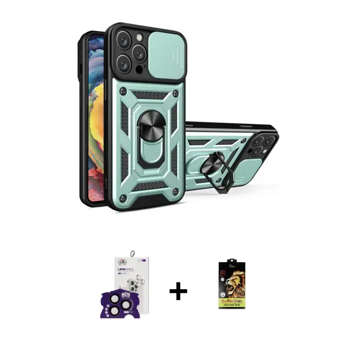 ieg™ iPhone 16 Pro Max Kılıf Ahenk Klasik - Siyah Buffer Cam Ekran Koruyucu + Bilvis Titan Kamera Lens - SH