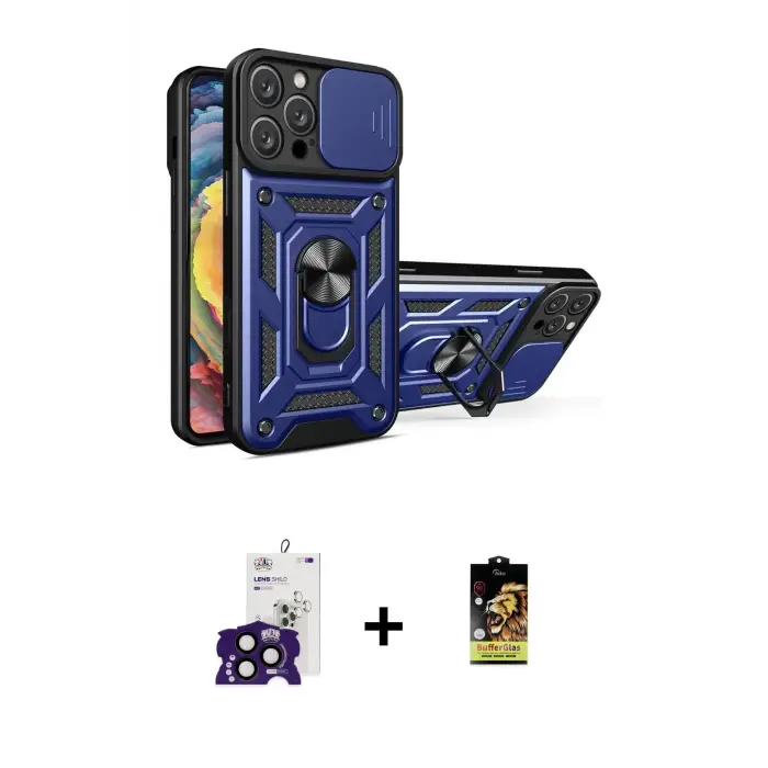ieg™ iPhone 16 Pro Max Kılıf Ahenk Klasik - Siyah Buffer Cam Ekran Koruyucu + Bilvis Titan Kamera Lens - SH