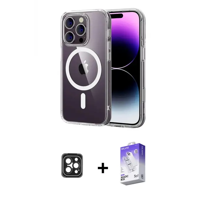 ieg™ iPhone 16 Pro Max Kılıf Ahenk Minimal Serisi - Siyah Bilvis 5in1 3D Magic Cam Ekran Koruyucu + PVD Metal Kamera Lens - SH