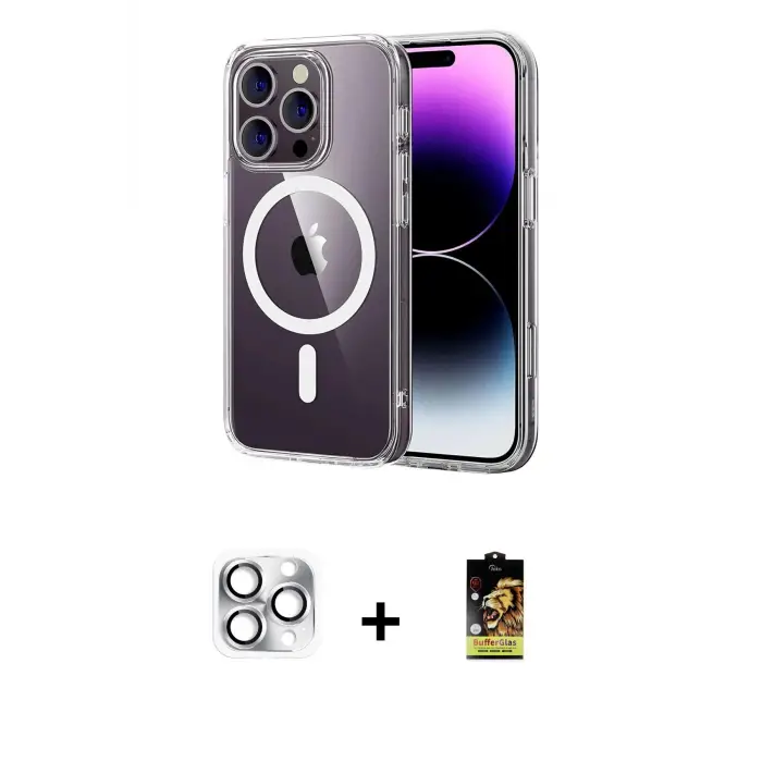ieg™ iPhone 16 Pro Max Kılıf Ahenk Minimal Serisi - Siyah Buffer Cam Ekran Koruyucu + Pers Alüminyum Kamera Lens - GS