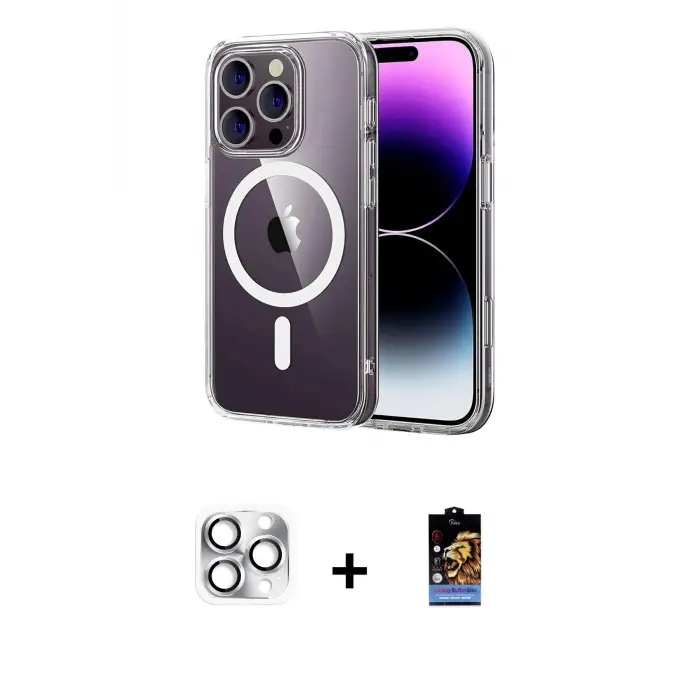ieg™ iPhone 16 Pro Max Kılıf Ahenk Minimal Serisi - Siyah Buffer Hayalet Cam Ekran Koruyucu + Pers Alüminyum Kamera Lens - GS