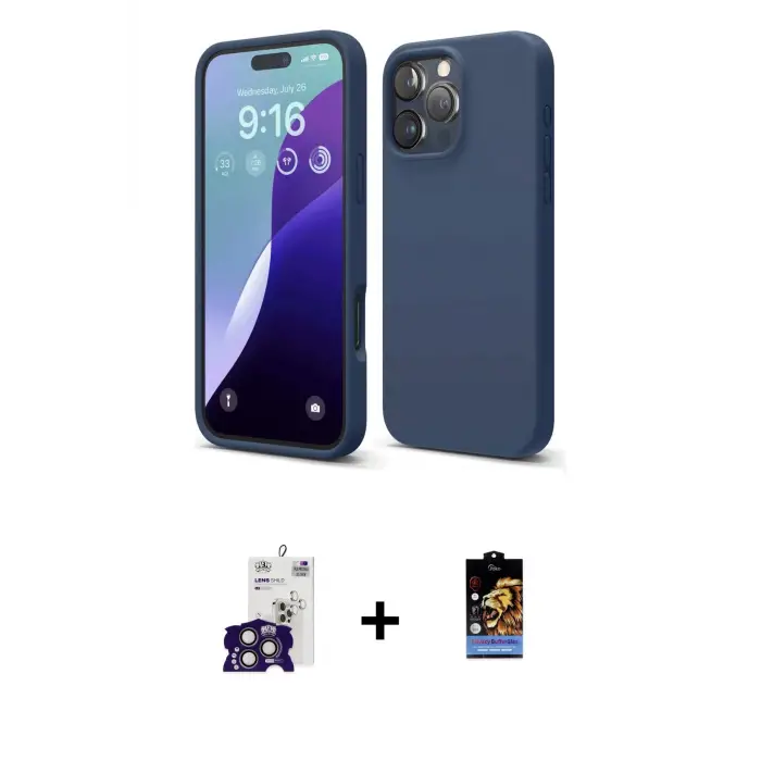 ieg™ iPhone 16 Pro Max Kılıf Ahenk Serisi - Siyah Buffer Hayalet Cam Ekran Koruyucu + Bilvis Titan Kamera Lens - TMGI
