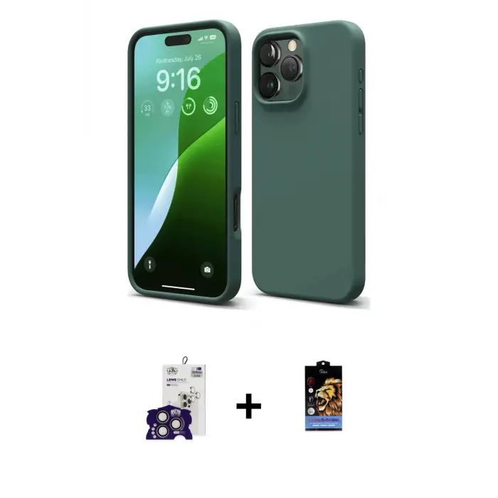 ieg™ iPhone 16 Pro Max Kılıf Ahenk Serisi - Siyah Buffer Hayalet Cam Ekran Koruyucu + Bilvis Titan Kamera Lens - TMGI