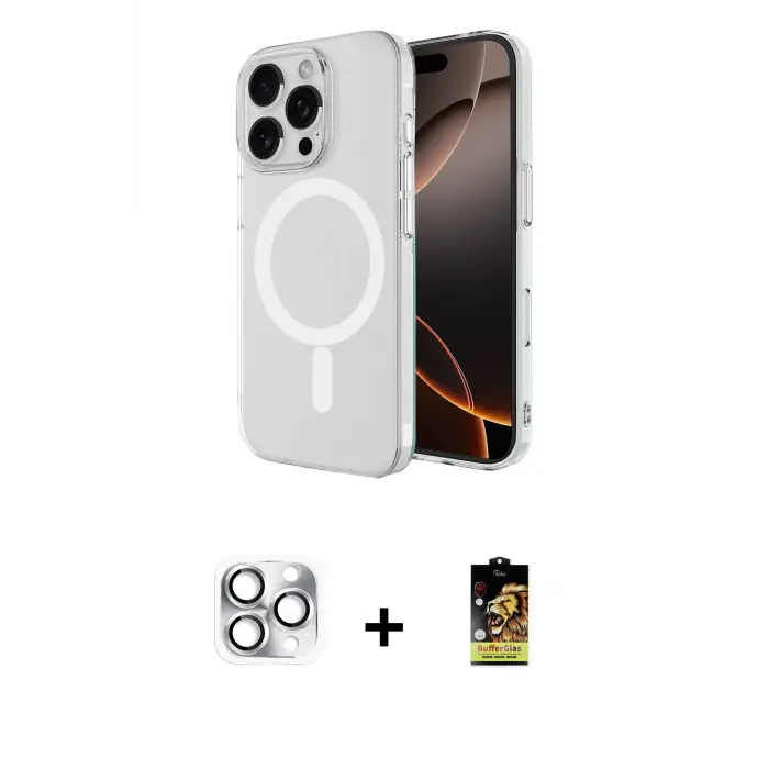 ieg™ iPhone 16 Pro Max Kılıf Ahenk Yansıma Prime - Siyah Buffer Cam Ekran Koruyucu + Pers Alüminyum Kamera Lens - GS