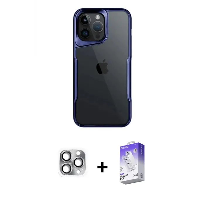 ieg™ iPhone 16 Pro Max Kılıf Akış Çizgi Koleksiyonu - Siyah Bilvis 5in1 3D Magic Cam Ekran Koruyucu + Pers Alüminyum Kamera Lens - GI