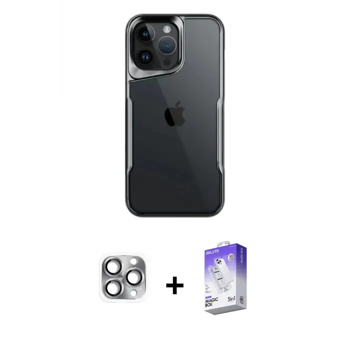 ieg™ iPhone 16 Pro Max Kılıf Akış Çizgi Koleksiyonu - Siyah Bilvis 5in1 3D Magic Cam Ekran Koruyucu + Pers Alüminyum Kamera Lens - GI