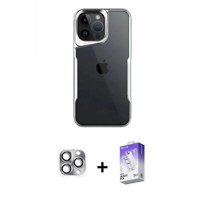 ieg™ iPhone 16 Pro Max Kılıf Akış Çizgi Koleksiyonu - Siyah Bilvis 5in1 3D Magic Cam Ekran Koruyucu + Pers Alüminyum Kamera Lens - GI