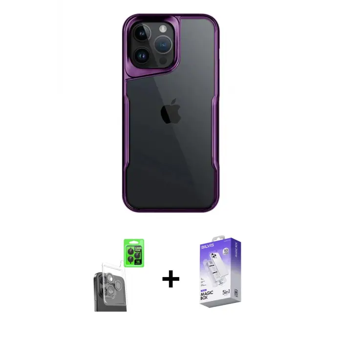 ieg™ iPhone 16 Pro Max Kılıf Akış Çizgi Koleksiyonu - Siyah Bilvis 5in1 3D Magic Cam Ekran Koruyucu + Raze Metal Kamera Lens - SH