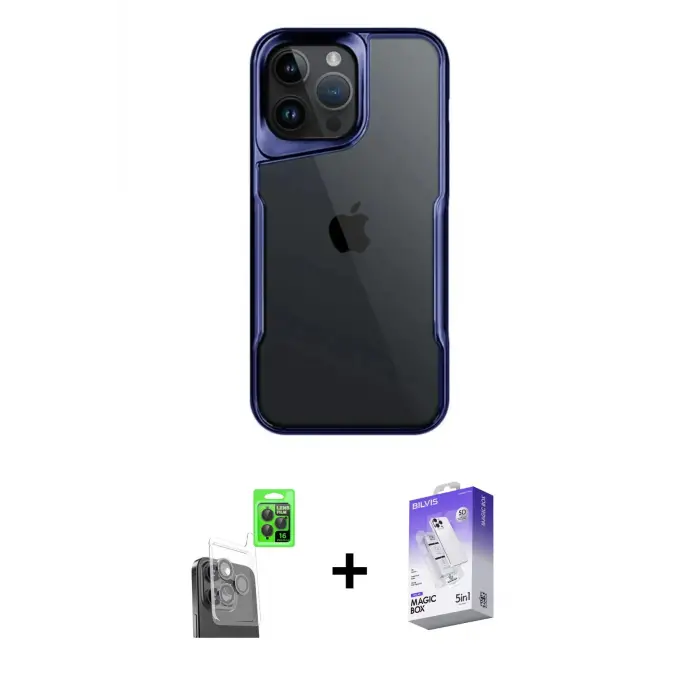 ieg™ iPhone 16 Pro Max Kılıf Akış Çizgi Koleksiyonu - Siyah Bilvis 5in1 3D Magic Cam Ekran Koruyucu + Raze Metal Kamera Lens - SH