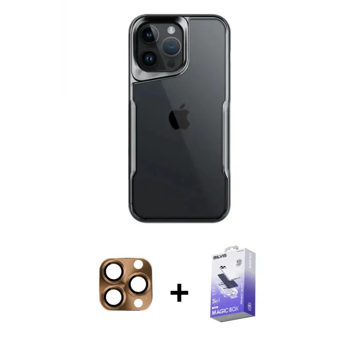 ieg™ iPhone 16 Pro Max Kılıf Akış Çizgi Koleksiyonu - Siyah Bilvis 5in1 5D Magic Hayalet Cam Ekran Koruyucu + Pers Alüminyum Kamera Lens - CLTM