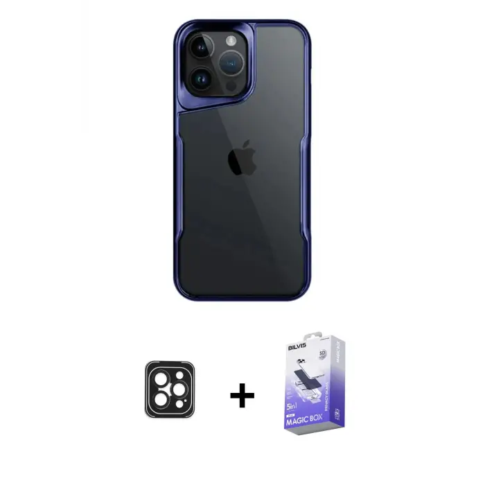 ieg™ iPhone 16 Pro Max Kılıf Akış Çizgi Koleksiyonu - Siyah Bilvis 5in1 5D Magic Hayalet Cam Ekran Koruyucu + PVD Metal Kamera Lens - SH