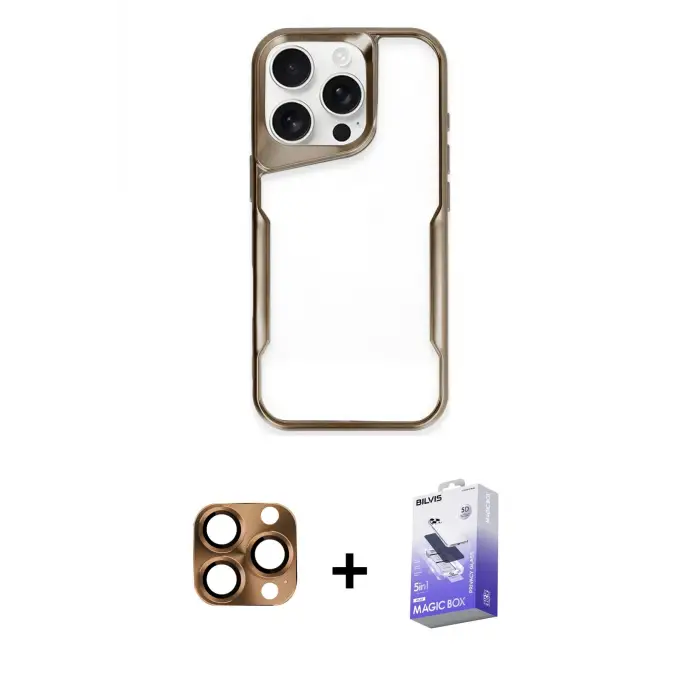 ieg™ iPhone 16 Pro Max Kılıf Akış Çizgi Koleksiyonu - Siyah Bilvis 5in1 5D Magic Hayalet Cam Ekran Koruyucu + Pers Alüminyum Kamera Lens - CLTM