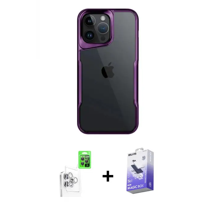ieg™ iPhone 16 Pro Max Kılıf Akış Çizgi Koleksiyonu - Siyah Bilvis 5in1 5D Magic Hayalet Cam Ekran Koruyucu + Raze Metal Kamera Lens - BZ