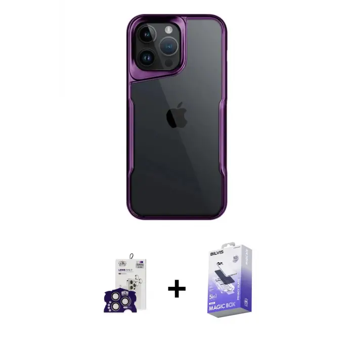 ieg™ iPhone 16 Pro Max Kılıf Akış Çizgi Koleksiyonu - Siyah Bilvis 5in1 5D Magic Hayalet Cam Ekran Koruyucu + Bilvis Titan Kamera Lens - TMGI