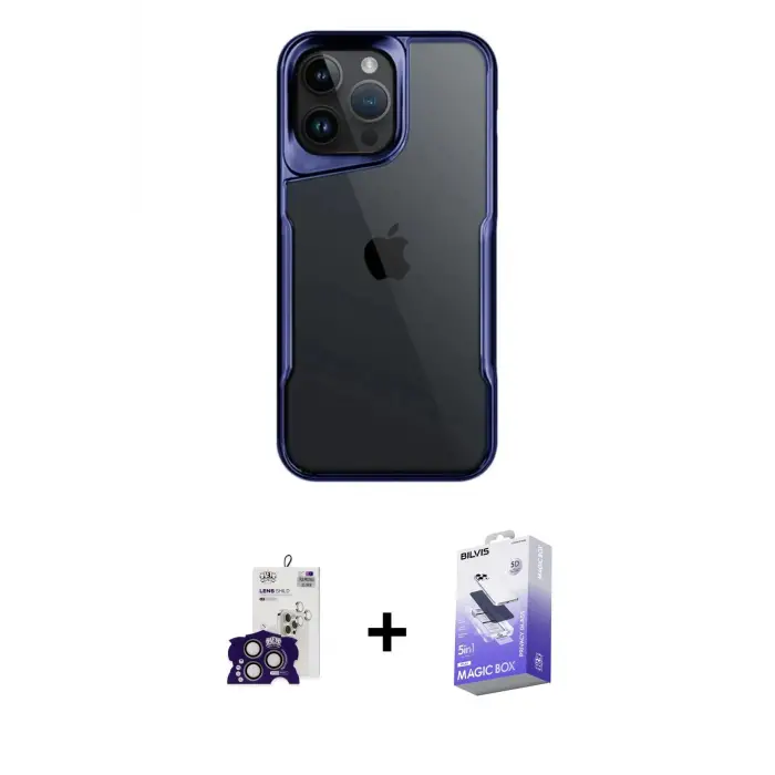 ieg™ iPhone 16 Pro Max Kılıf Akış Çizgi Koleksiyonu - Siyah Bilvis 5in1 5D Magic Hayalet Cam Ekran Koruyucu + Bilvis Titan Kamera Lens - TMGI