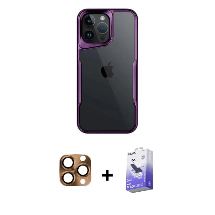 ieg™ iPhone 16 Pro Max Kılıf Akış Çizgi Koleksiyonu - Siyah Bilvis 5in1 5D Magic Hayalet Cam Ekran Koruyucu + Pers Alüminyum Kamera Lens - CLTM