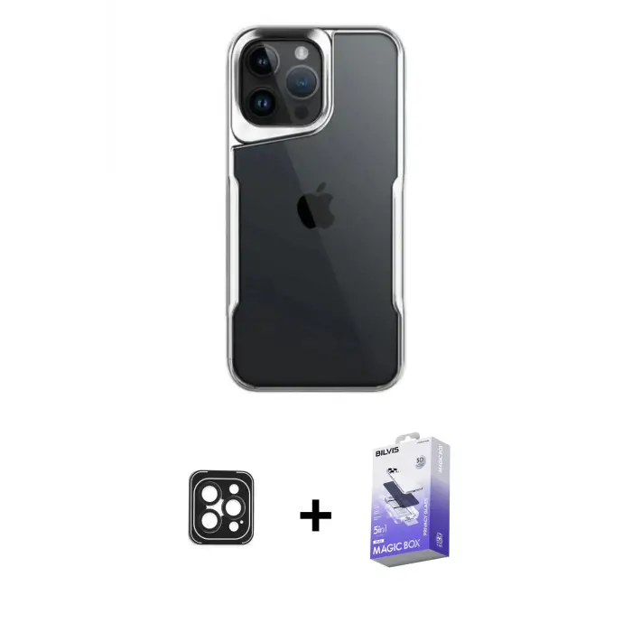 ieg™ iPhone 16 Pro Max Kılıf Akış Çizgi Koleksiyonu - Siyah Bilvis 5in1 5D Magic Hayalet Cam Ekran Koruyucu + PVD Metal Kamera Lens - SH