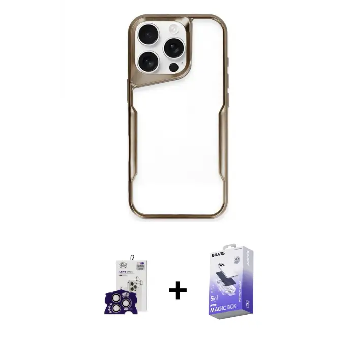 ieg™ iPhone 16 Pro Max Kılıf Akış Çizgi Koleksiyonu - Siyah Bilvis 5in1 5D Magic Hayalet Cam Ekran Koruyucu + Bilvis Titan Kamera Lens - TMGI