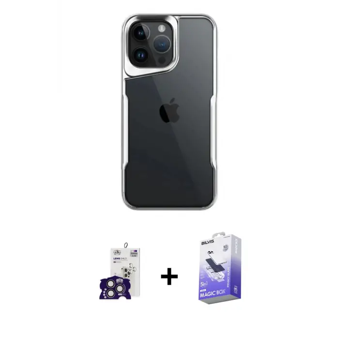 ieg™ iPhone 16 Pro Max Kılıf Akış Çizgi Koleksiyonu - Siyah Bilvis 5in1 5D Magic Hayalet Cam Ekran Koruyucu + Bilvis Titan Kamera Lens - TMGI