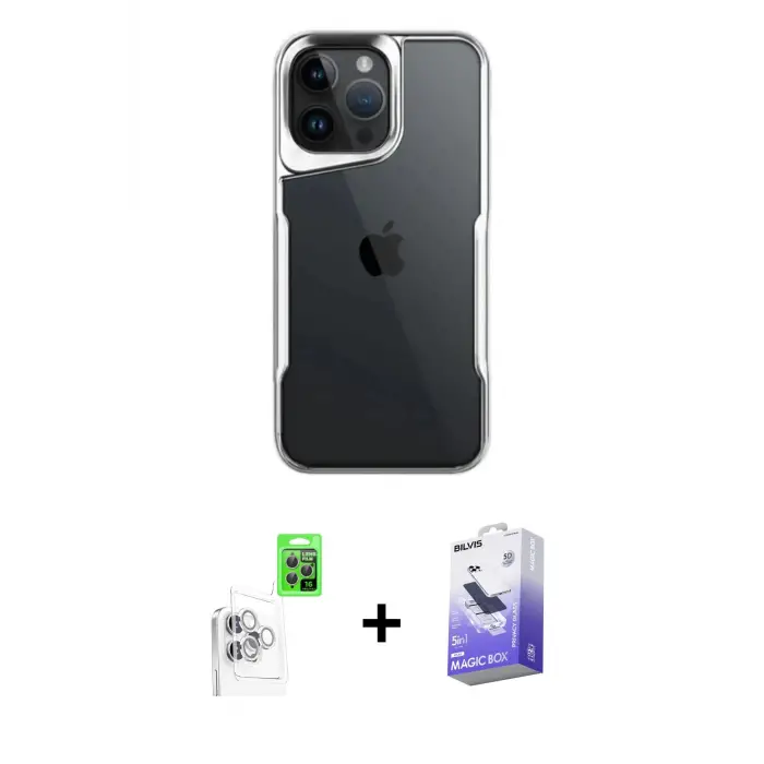 ieg™ iPhone 16 Pro Max Kılıf Akış Çizgi Koleksiyonu - Siyah Bilvis 5in1 5D Magic Hayalet Cam Ekran Koruyucu + Raze Metal Kamera Lens - BZ