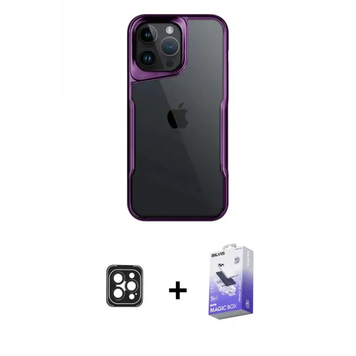 ieg™ iPhone 16 Pro Max Kılıf Akış Çizgi Koleksiyonu - Siyah Bilvis 5in1 5D Magic Hayalet Cam Ekran Koruyucu + PVD Metal Kamera Lens - SH