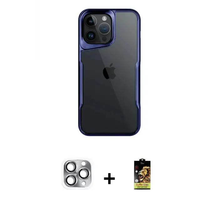 ieg™ iPhone 16 Pro Max Kılıf Akış Çizgi Koleksiyonu - Siyah Buffer Cam Ekran Koruyucu + Pers Alüminyum Kamera Lens - GI