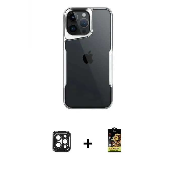 ieg™ iPhone 16 Pro Max Kılıf Akış Çizgi Koleksiyonu - Siyah Buffer Cam Ekran Koruyucu + PVD Metal Kamera Lens - SH