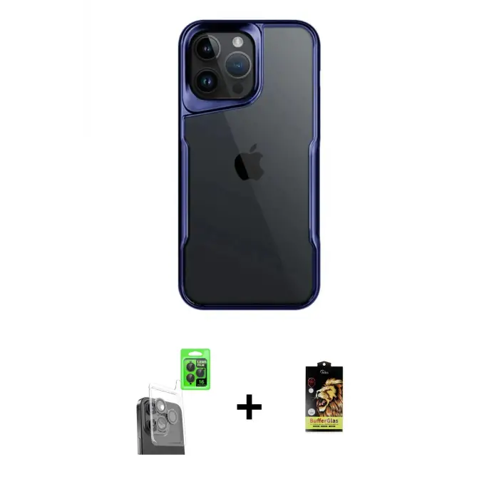 ieg™ iPhone 16 Pro Max Kılıf Akış Çizgi Koleksiyonu - Siyah Buffer Cam Ekran Koruyucu + Raze Metal Kamera Lens - SH