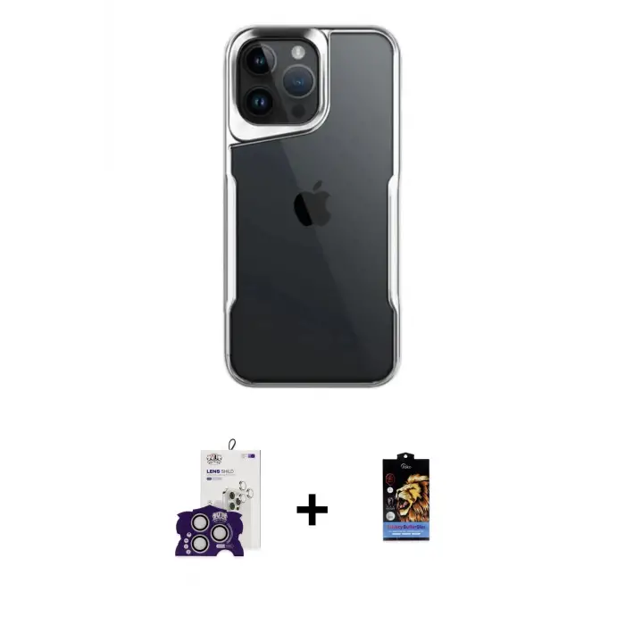 ieg™ iPhone 16 Pro Max Kılıf Akış Çizgi Koleksiyonu - Siyah Buffer Hayalet Cam Ekran Koruyucu + Bilvis Titan Kamera Lens - GS