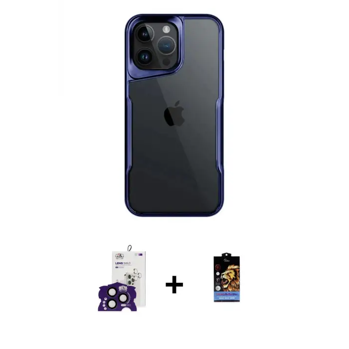 ieg™ iPhone 16 Pro Max Kılıf Akış Çizgi Koleksiyonu - Siyah Buffer Hayalet Cam Ekran Koruyucu + Bilvis Titan Kamera Lens - SH