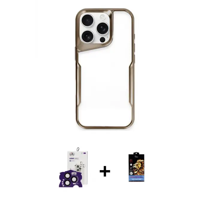 ieg™ iPhone 16 Pro Max Kılıf Akış Çizgi Koleksiyonu - Siyah Buffer Hayalet Cam Ekran Koruyucu + Bilvis Titan Kamera Lens - SH