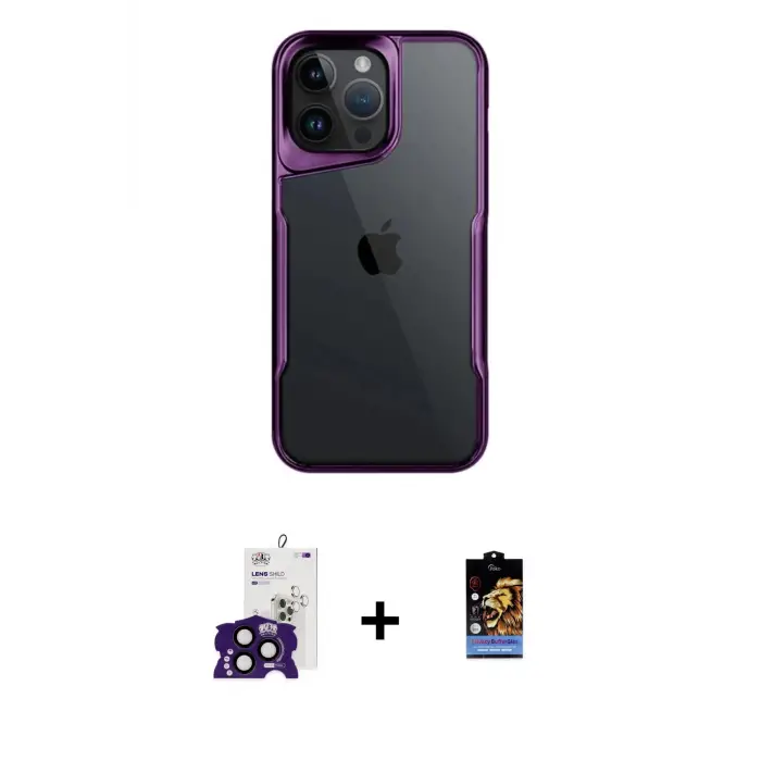 ieg™ iPhone 16 Pro Max Kılıf Akış Çizgi Koleksiyonu - Siyah Buffer Hayalet Cam Ekran Koruyucu + Bilvis Titan Kamera Lens - SH