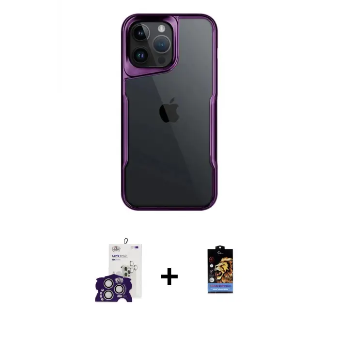 ieg™ iPhone 16 Pro Max Kılıf Akış Çizgi Koleksiyonu - Siyah Buffer Hayalet Cam Ekran Koruyucu + Bilvis Titan Kamera Lens - GS